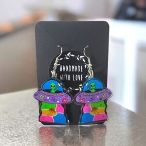 Handcrafted Humorous Alien Acrylic Earrings